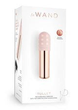 Le Wand Bullet Silicone Sleeve Vibrator Rose Gold packaging featuring a rechargeable vibrator with silicone sleeve.