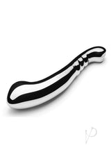 Le Wand Contour Dual End Dildo Stainless Steel with a bold black and white design, highlighting its ergonomic form.