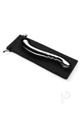 Le Wand Contour Dual End Dildo Stainless Steel resting on a black pouch with drawstring.