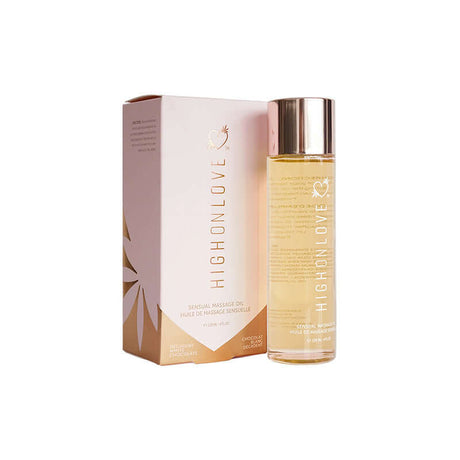 HighOnLove Massage Oil Decadent White Chocolate bottle and packaging for luxurious sensual experiences.