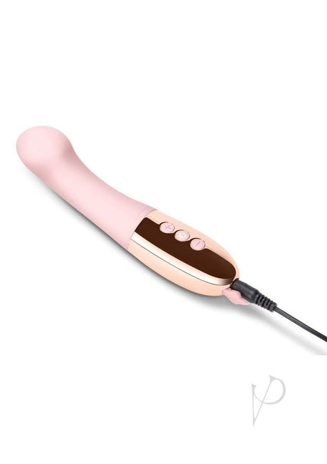 Le Wand Gee Silicone G-Spot Vibrator Rose Gold with flexible neck and buttons for customizable stimulation.