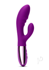 Le Wand Blend Rechargeable Silicone Rabbit Vibrator Cherry in purple with dual motors for clitoral and G-spot stimulation.