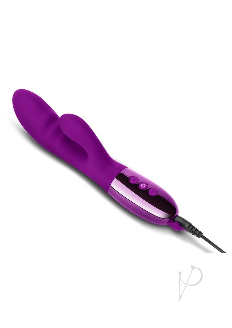 Le Wand Blend Rechargeable Silicone Rabbit Vibrator Cherry in vibrant purple with dual motors and easy-to-use controls.