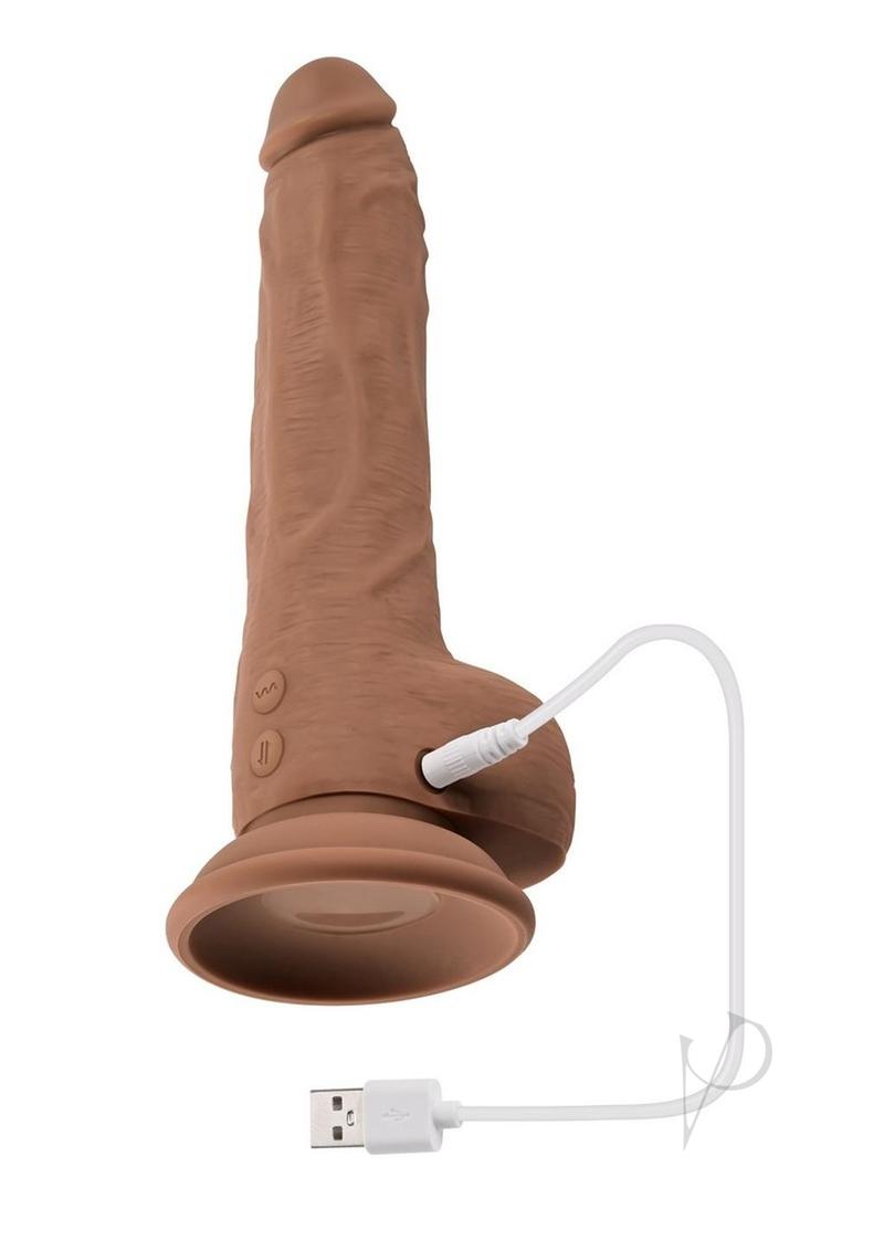 Thrust In Me Silicone Thrusting Realistic Dong Chocolate with USB charging and suction cup base.