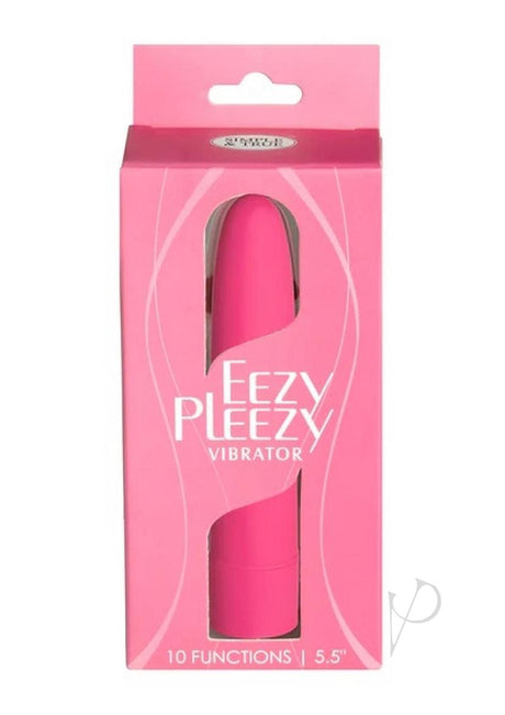Eezy Pleezy Classic Vibrator 5.5 inch Pink in packaging showcasing its design and features.