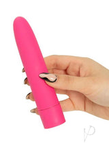 Eezy Pleezy Classic Vibrator 5.5 inch Pink held in hand against a white background.
