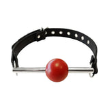 Rouge Leather Ball Gag with Removable Ball & Stainless Steel Rod on a black leather strap.