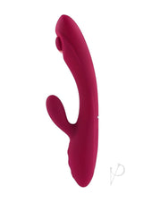 Jammin' G Rechargeable Silicone Rabbit Vibrator Red showcasing dual stimulation design and ergonomic handle.
