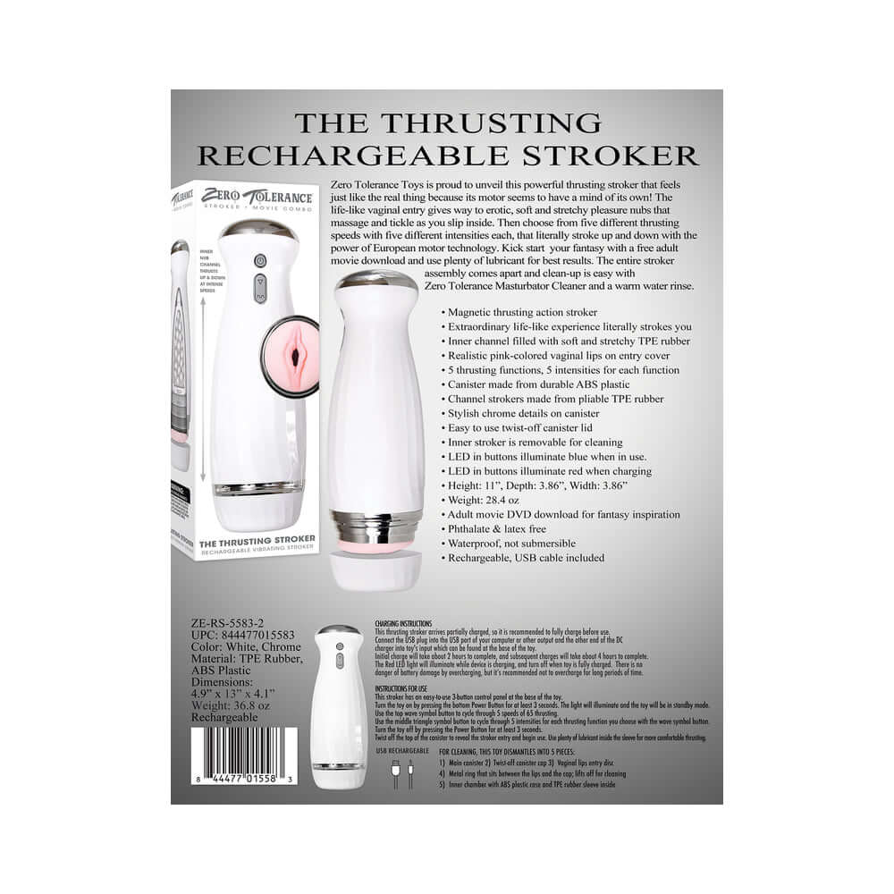 Zero Tolerance Rechargeable Thrusting Stroker With Movie Download White