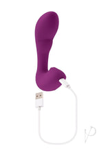 Playboy Arch Silicone G-Spot Vibrator Purple charging with USB cable, designed for G-spot stimulation.