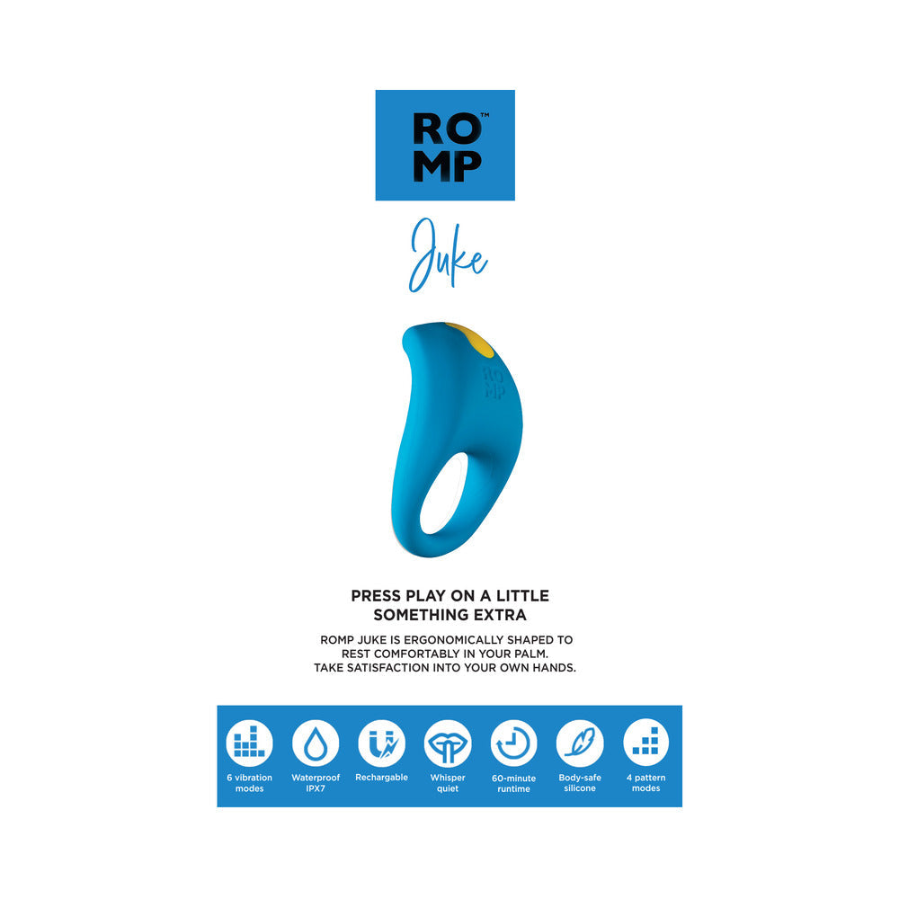 ROMP Juke Rechargeable Silicone Vibrating Penis Ring Light Blue