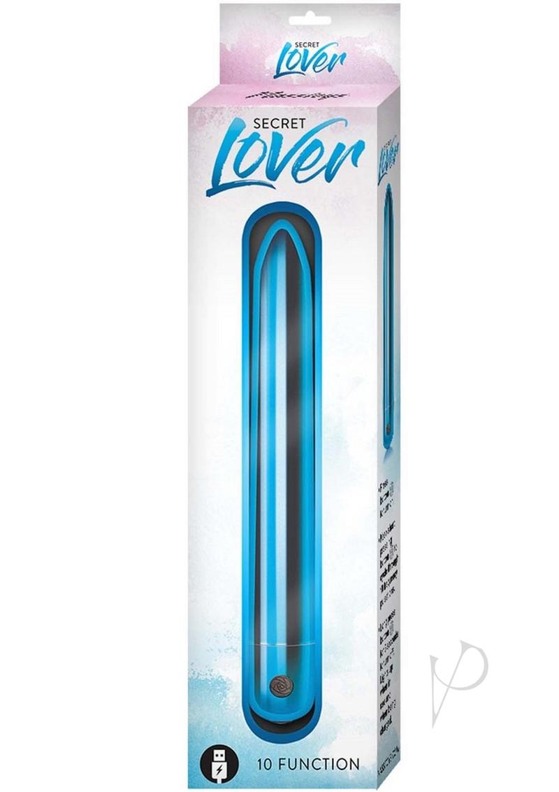 Nasstoys Secret Lover Rechargeable Vibrator Blue packaging showcasing its sleek design and 10 function modes.