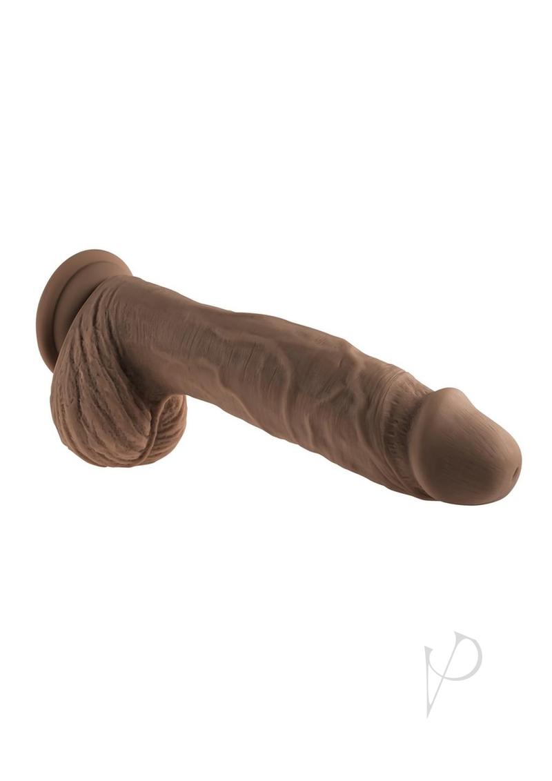 Full Monty Realistic Dildo with Remote 9 inch Chocolate showcasing robust design and realistic texture.