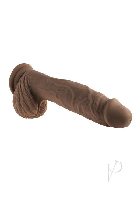 Full Monty Realistic Dildo with Remote 9 inch Chocolate showcasing robust design and realistic texture.