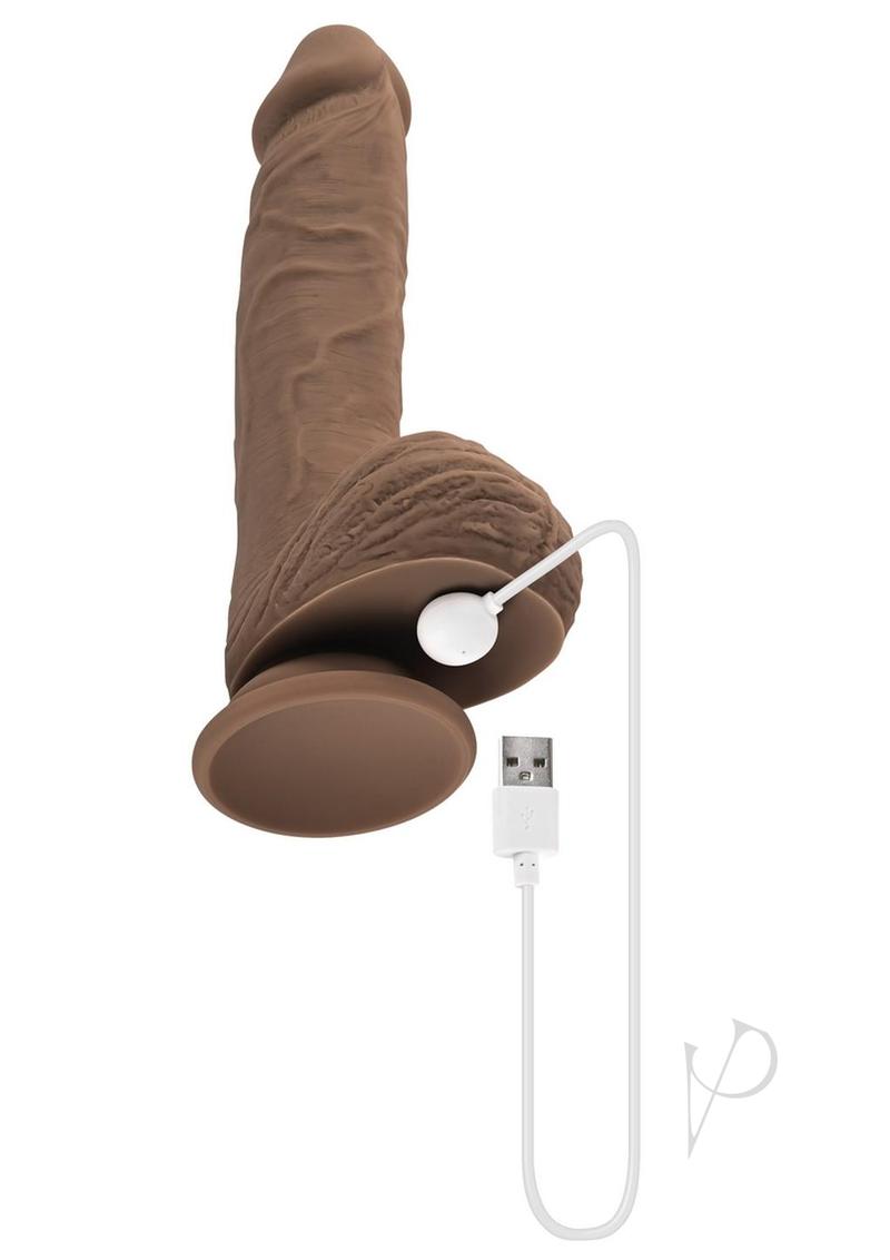 Full Monty Realistic Dildo with Remote 9 inch Chocolate, USB charging, lifelike design and textured finish.