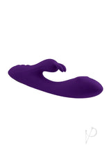 Playboy On Repeat Silicone Rabbit Vibrator Purple showcasing its sleek design and dual stimulation features.