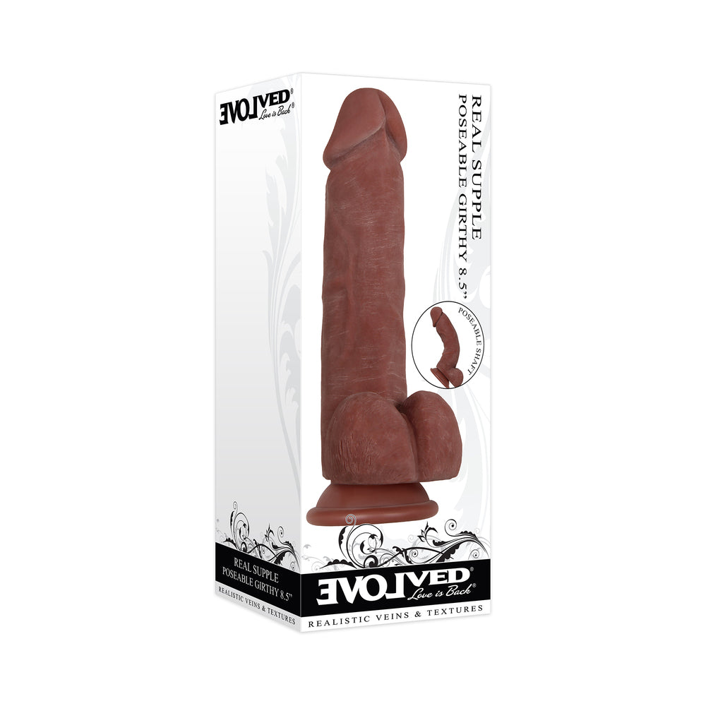 Evolved Real Supple Girthy Poseable 8.5 inches Realistic Dildo With Balls Brown