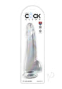 King Cock Clear Dildo with Balls 10 inch Clear in packaging, showcasing its realistic features and translucent design.