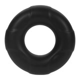 Forto F-33 Liquid Silicone Cockring Large Black displaying a black stretchy penis ring with textured design.