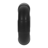Forto F-33 Liquid Silicone Cockring Large Black shown from the top, highlighting its textured design and stretchy material.