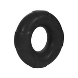 Forto F-33 Liquid Silicone Cockring Medium Black, a stretchy black silicone cock ring for enhanced erections.