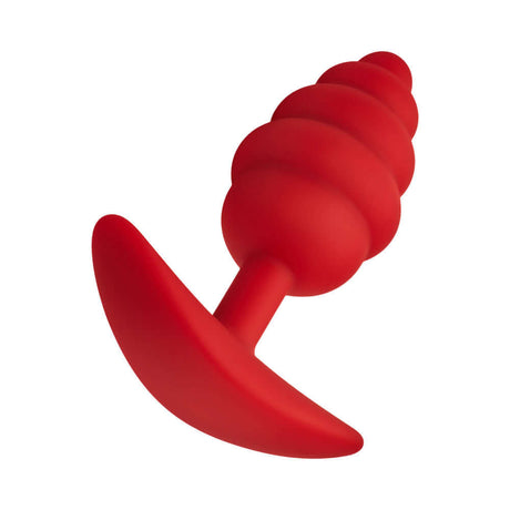Forto F-83 Spiral Silicone Anal Plug Red featuring a flexible spiral texture and smooth silicone design.