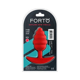 Forto F-83 Spiral Silicone Anal Plug Red packaging featuring a textured red silicone design, ideal for comfortable wear and stimulation.