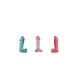 Bulk Bag 30 Pieces Assorted Glitter Cocks display with three glitter dongs in teal, pink, and clear colors on a white background.