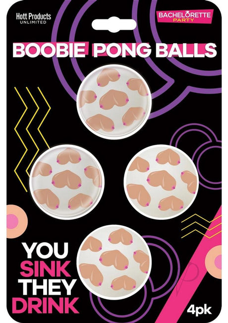 Boobie Beer Pong Balls 4 Per Pack for fun party games and bachelorette celebrations, featuring playful designs.