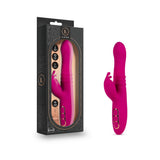 Blush Lush Kira Silicone Thrusting Rabbit Vibrator Velvet in vibrant pink packaging showcasing dual stimulation features.