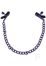 Merci Chained Up Nipple Clamps Purple with linked iron chain for adjustable pressure and control.
