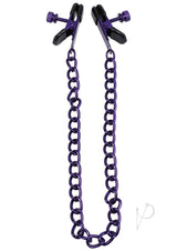 Merci Chained Up Nipple Clamps Purple with adjustable pressure and linked iron chain for enhanced sensation.