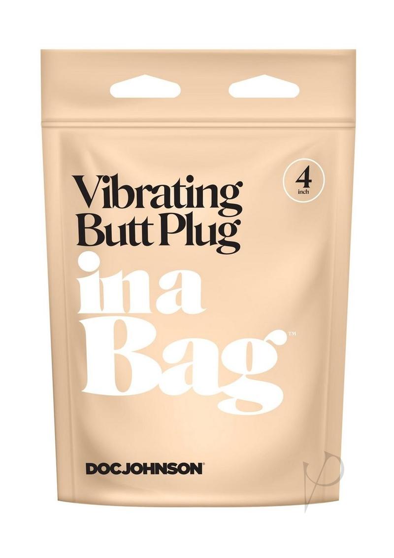 In a Bag Silicone Vibrating Butt Plug 4 inch Black packaging with brand logo by Doc Johnson.