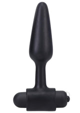 In a Bag Silicone Vibrating Butt Plug 4 inch Black with tapered design and removable vibrating bullet for stimulation.