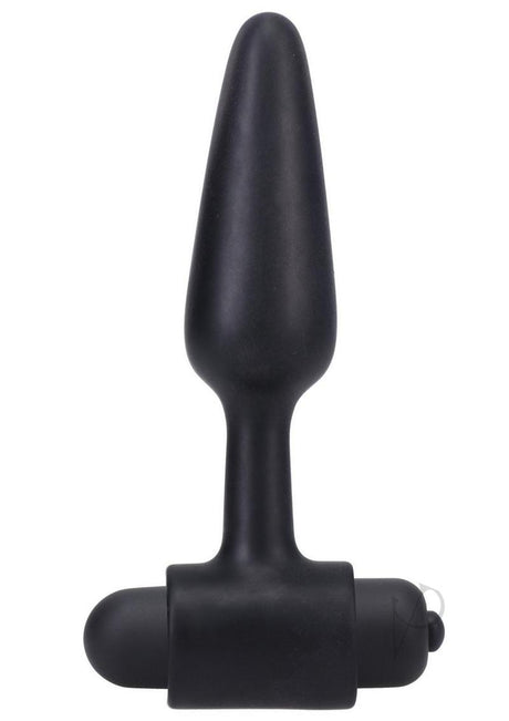 In a Bag Silicone Vibrating Butt Plug 4 inch Black with tapered design and removable vibrating bullet for stimulation.