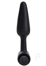 In a Bag Silicone Vibrating Butt Plug 4 inch Black showing tapered design and removable vibrating bullet.
