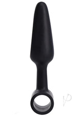 In a Bag Silicone Vibrating Butt Plug 4 inch Black, tapered silicone plug for backdoor stimulation