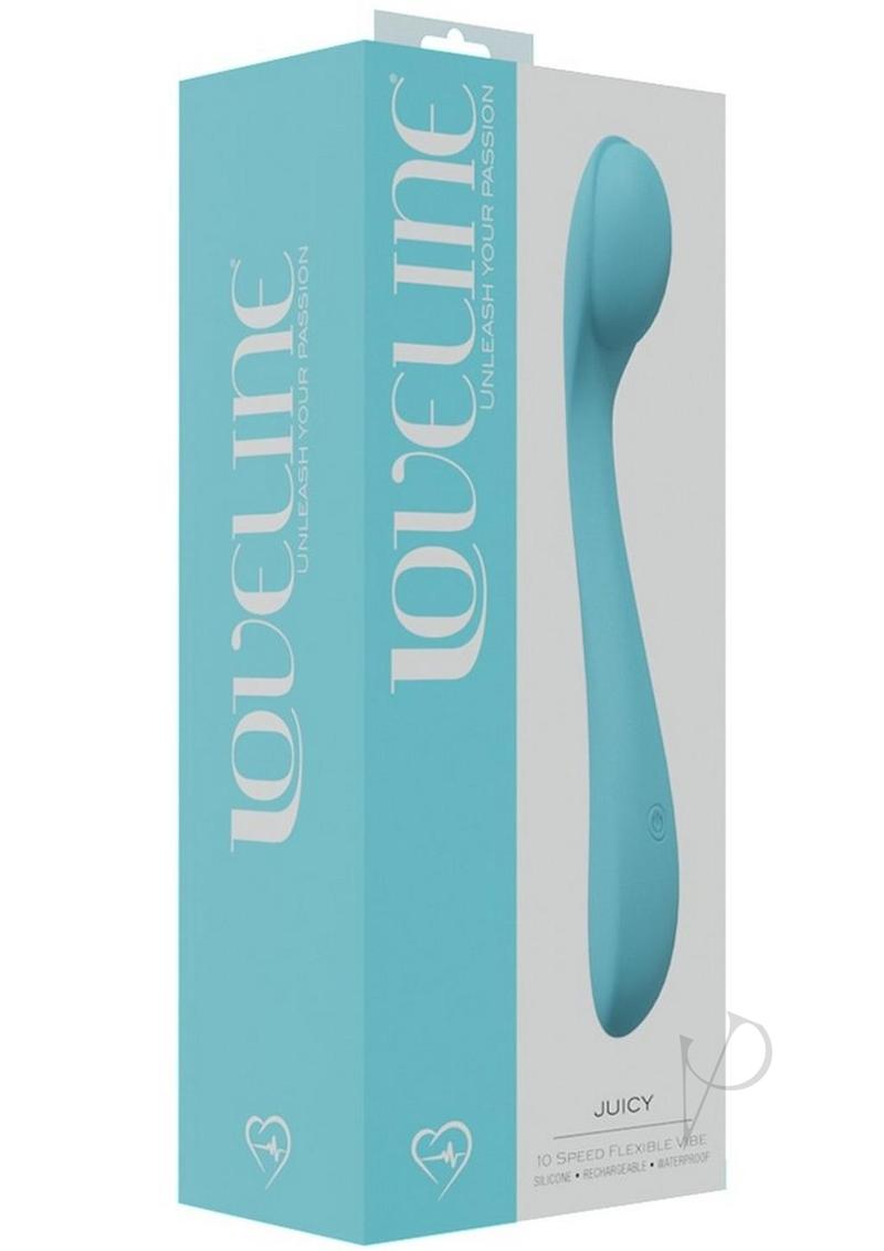 LoveLine Juicy 10 Speed Silicone Flexible Vibrator Blue packaging design.