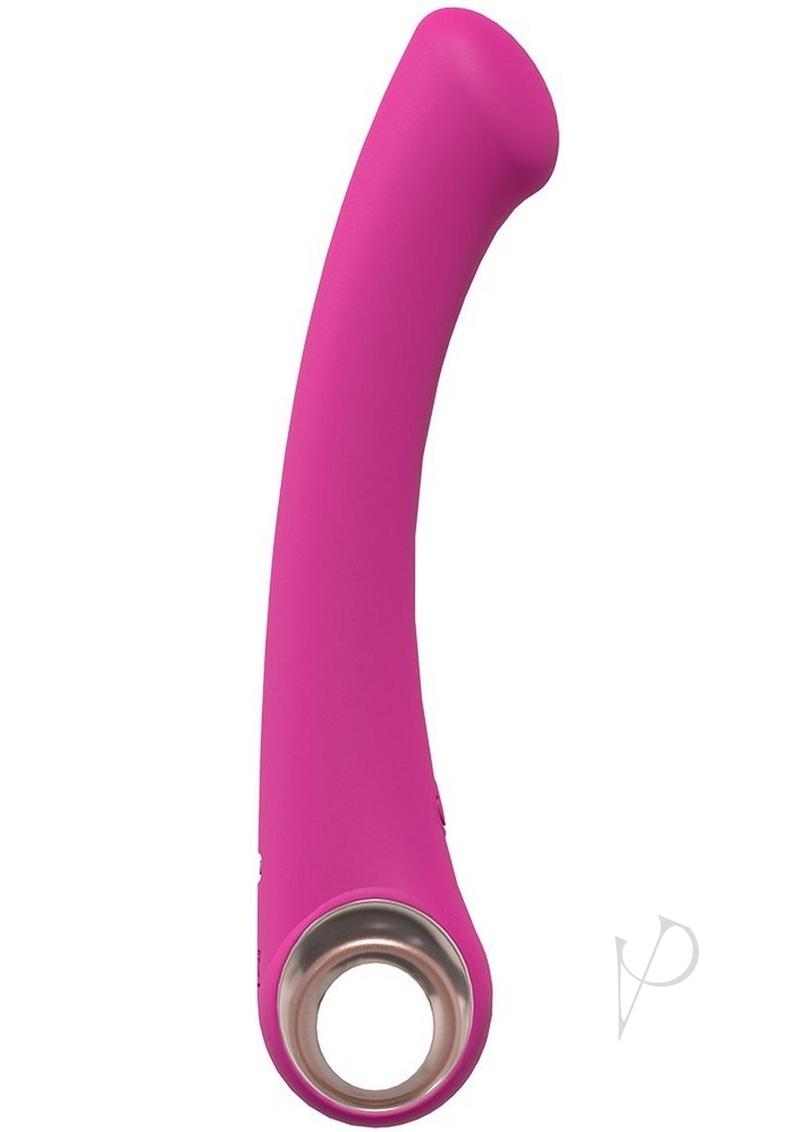 LoveLine Luscious Rechargeable 10 Speed G-Spot Vibrator Pink viewed from the side to show its tapered design and color.