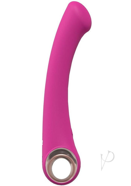 LoveLine Luscious Rechargeable 10 Speed G-Spot Vibrator Pink viewed from the side to show its tapered design and color.