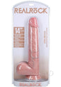 RealRock 14 Inch Realistic Dildo with Balls Vanilla in packaging, showcasing lifelike design and suction base.