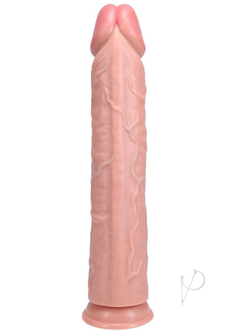 RealRock 14 Inch Straight Dildo Suction Cup Vanilla, realistic and firm pleasure toy with a veined shaft for enhanced stimulation.