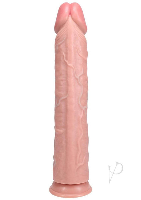 RealRock 14 Inch Straight Dildo Suction Cup Vanilla, realistic and firm pleasure toy with a veined shaft for enhanced stimulation.