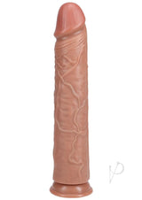 RealRock 14 Inch Realistic Dildo Suction Cup Caramel displayed in detail, showcasing its lifelike design and texture.
