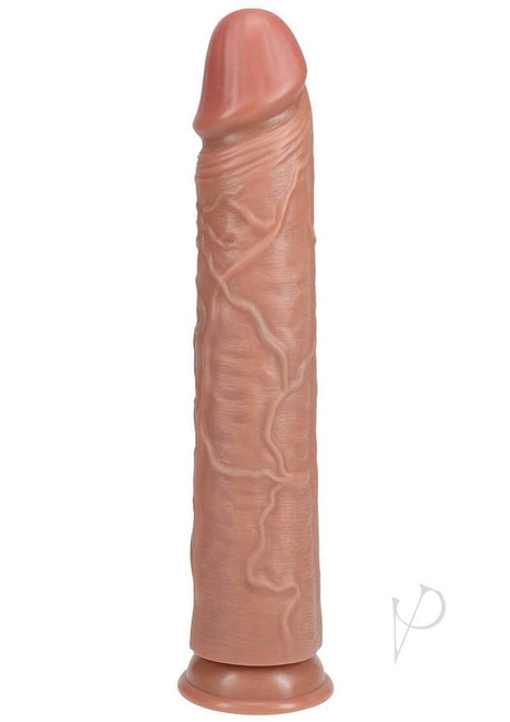 RealRock 14 Inch Realistic Dildo Suction Cup Caramel displayed in detail, showcasing its lifelike design and texture.