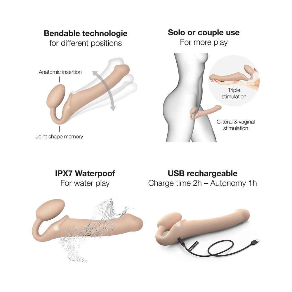 Strap-On-Me Rechargeable Remote-Controlled Silicone Vibrating Bendable Strap-On Vanilla L