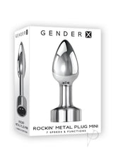 Gender X Rockin Rechargeable Metal Mini Plug Silver packaging showcasing the sleek design and features.