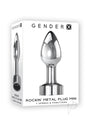Gender X Rockin Rechargeable Metal Mini Plug Silver packaging showcasing the sleek design and features.