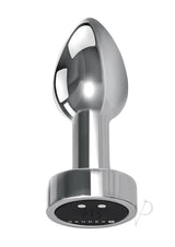 Gender X Rockin Rechargeable Metal Mini Plug Silver sleek metal plug with tapered tip and control base.