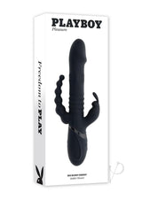 Playboy Big Bunny Energy Triple Rabbit Vibrator Black in sleek packaging showcasing its innovative design.